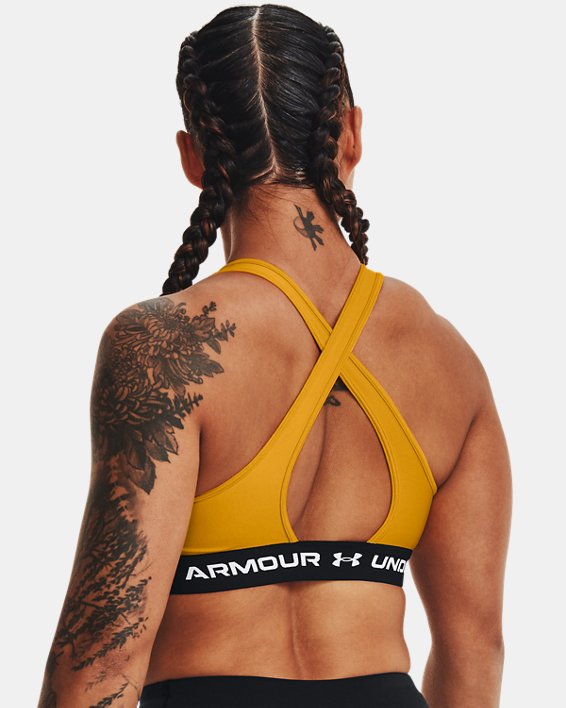 Women's Armour® Mid Crossback Sports Bra, Orange, pdpMainDesktop image number 1